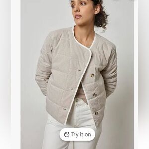 NWT LILLA P Collarless Striped Tan & White Women's Jacket Size L